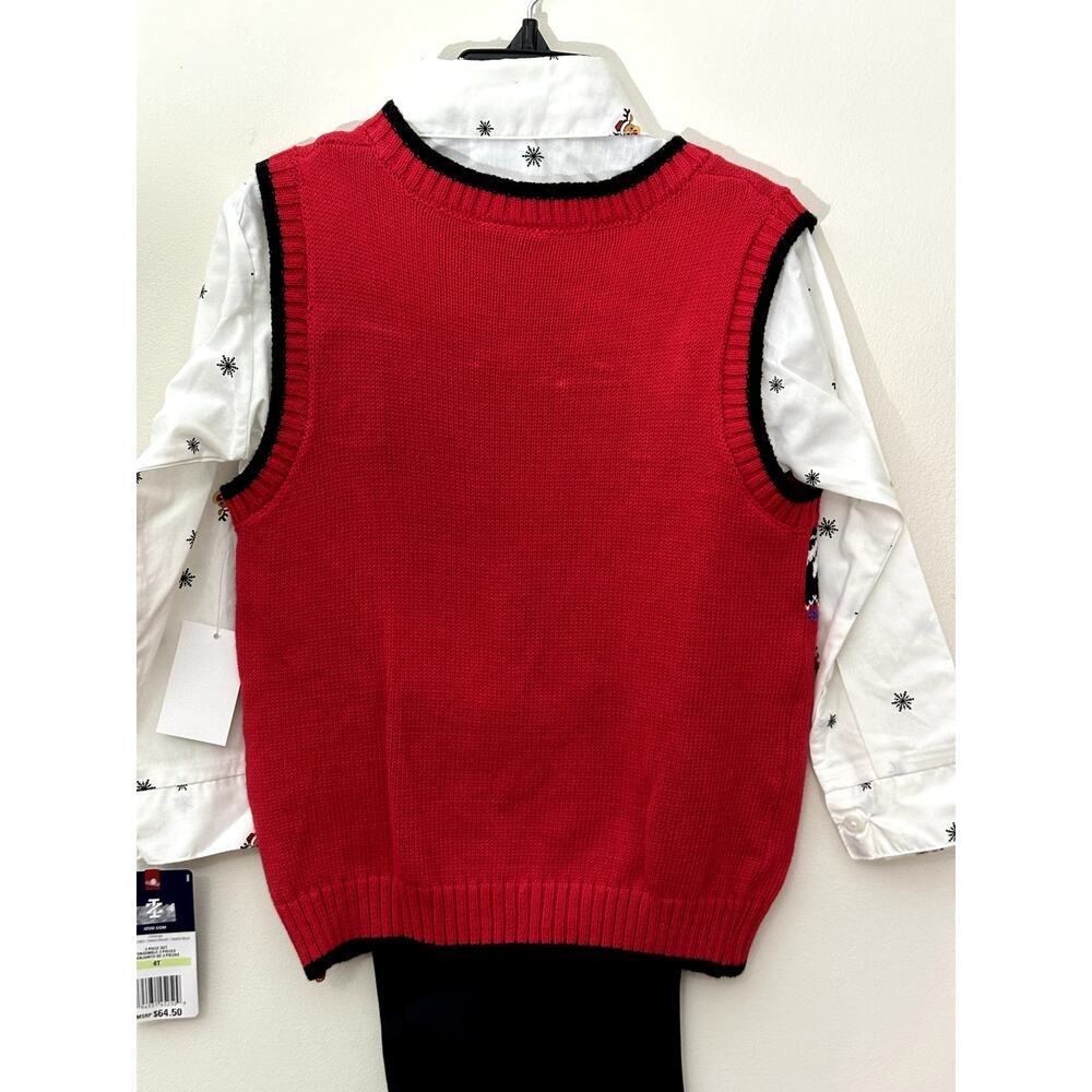 Izod Boys 3 Piece Reindeer Outfit Pants Shirt & Sweater Vest 4T NWT - Picture 5 of 7